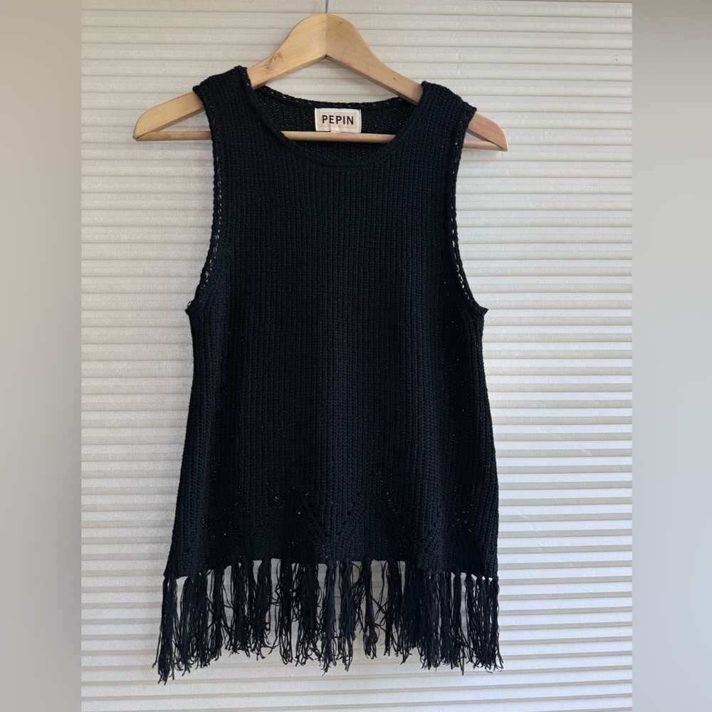 Anthropologie Pepin Women's Small Crochet/Knit Sleeveless FringeTop